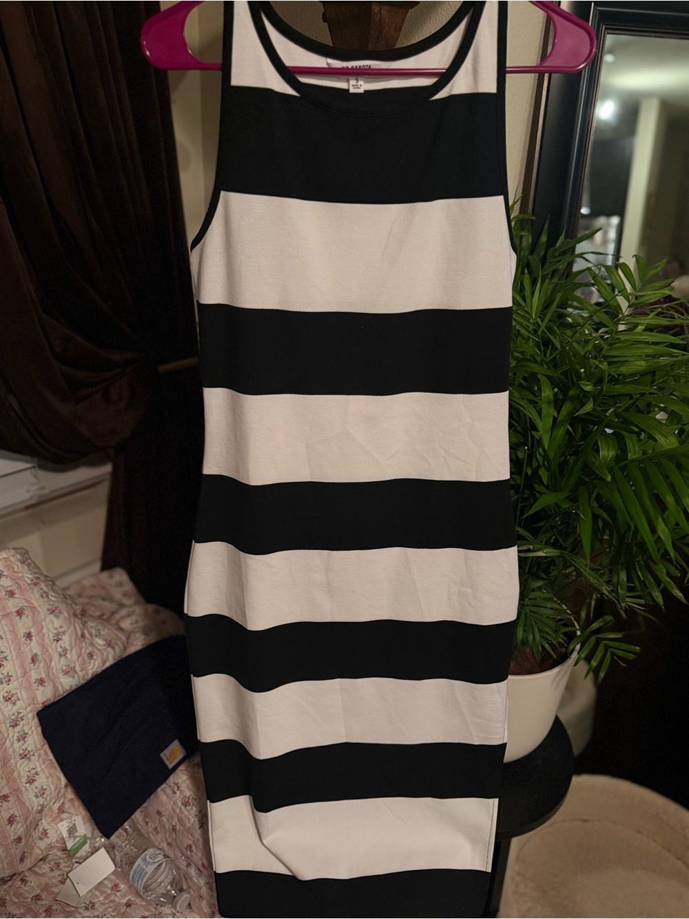 BB Dakota Black & White Striped Midi Shift Dress